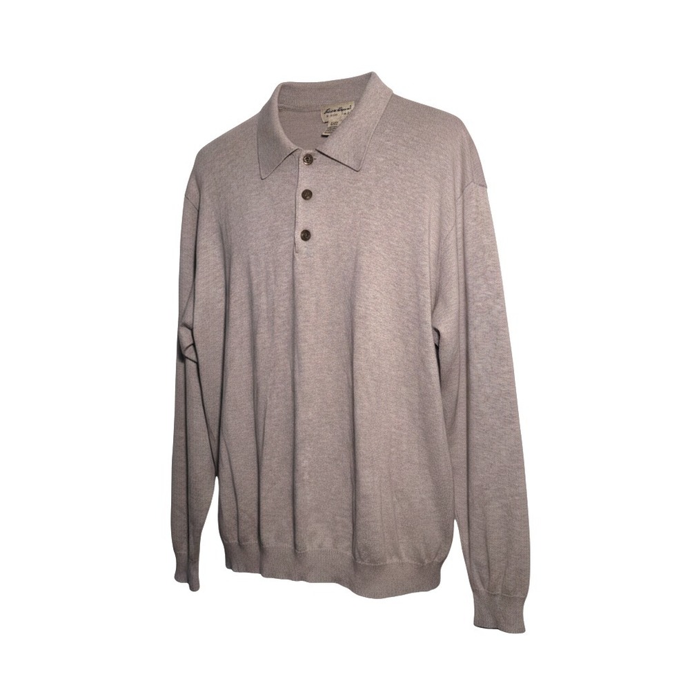 Vintage Eddie Bauer Men's Large Gray Polo Long Sleeve Cotton Sweater